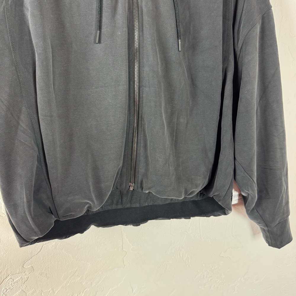 Athleta Hoodie Sweatshirt Jacket Seasoft Bubble Hem Full Zip Solid Black Knit - Picture 8 of 13